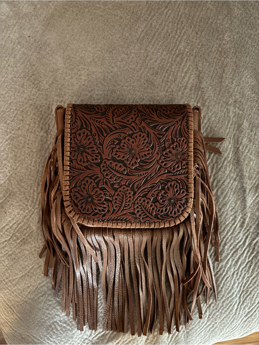 NWT Montana West Brown Floral Tooled Leather Fringe Crossbody Bag